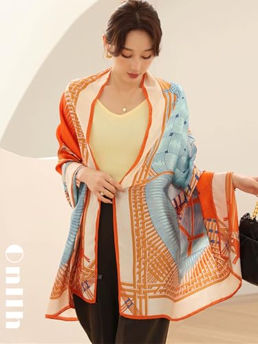 Large Shawl Scarf For Women Lightweight Wraps Silky Headscarf Long Sunscreen Scarfs - color: T29 Orange Shawl / 70"x 35"