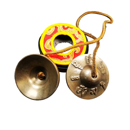 Tibetan Tingsha Bell Set - Tibetan Cymbals - for Sound Healing, Yoga, Meditation, and Mindfulness,Handmade in Nepal,Made of Brass,Om Mantra Pattern,6.5cm/2.6 inch - color: 7-Brass-OM-6.5cm