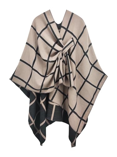 Women's Elegant Shawl Wraps, Soft Open Front Poncho Cape, Reversible Casual Cardigan Shawls for Gift Travel - color: Flesh Pink-black