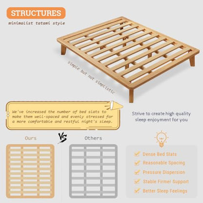 NELYE California-King Platform Bed Base - 14 Inch Solid Wood Mattress Foundation with Support Slats and Legs, California King Size Rubberwood Simple Bed Frame - size: California King