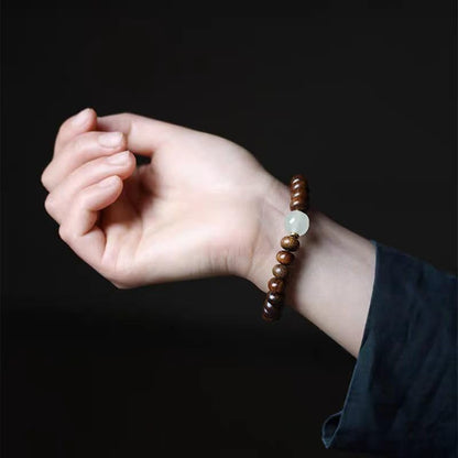 DIY style of plate beads, yellow pear wood, agarwood, Buddha beads, simple gift, men's and women's souvenirs, forest natural wood elastic bracelet