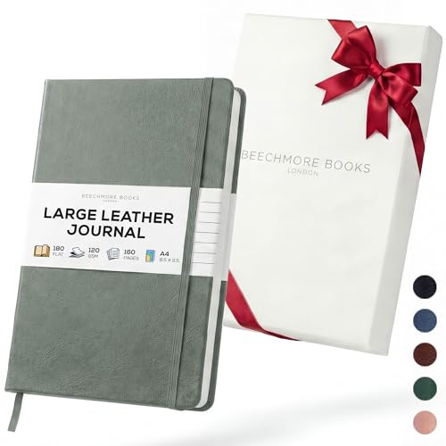 Beechmore Books Lined Journal Notebook, 8.5 x 11.5 inch, A4 160 Lined Pages, Hardcover Leather Journals for Women, Men, Writing and Notebooks for Work - 120 GSM Thick Paper, Gifts Box Included - color: Olive Green, size: A4 - 8.5" x 11.5" Large