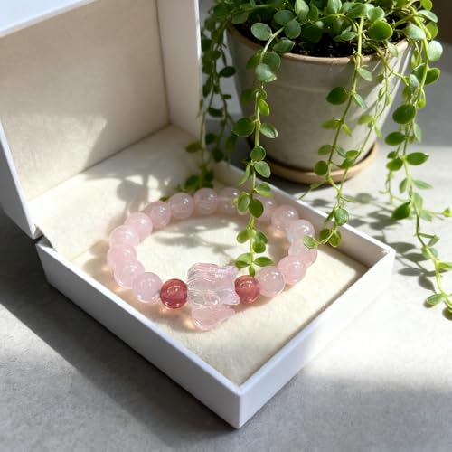 Rose Quartz Bracelet, 8mm Natural Gemstone Love Stone Jewelry Anxiety Relief & Meditation Support Heart Chakra Balance Valentine’s Mother’s Day Gift for Her - color: Goddess Peony pink
