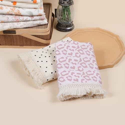 vctops Muslin Baby Blanket with Tassels 100% Cotton Leopard Print Swaddle Blankets 39"x47" Lightweight Soft Breathable Gauze Blanket for Sleeping (Pink A,39"x47") - color: Pink a, size: Baby(39"x47")