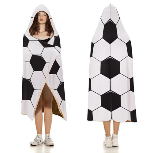 Soccer Ball White and Black Large Size Comfortable Hooded Blanket, Warm Blanket 40"x50" - color: Soccer Ball White and Black, size: 40"x50"
