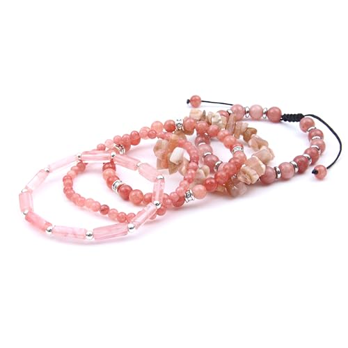 5Pcs Healing Crystal Bracelet for Women Men, Handmade Adjustable Gemstone Bracelets Beaded Reiki Energ Bracelet Set Jewelry Gifts for Women Men - color: Sunstone