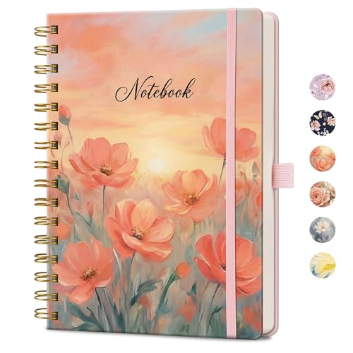 AHGXG Spiral Journal Notebook, 160 Lined Pages, A5 Medium Size (5.7'' x 8.3''), for Women, Journaling, Writing, Work & Office, Hardcover, 100 GSM Thick Paper (Peach Poppy Sunset) - color: Peach Poppy Sunset