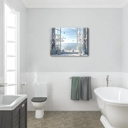 Birnsen Coastal Flower Bathroom Canvas Wall Art (Canvas, 36L x 24W) - size: 36"L x 24"W
