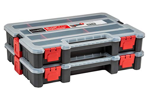 2-Pack Small Parts Organizer Box – Stackable Hardware Storage Organizer Case with 20 Compartments & Dividers – Screw, Nut, Bolt, Drill Bit Organizer for Garage, Workshop, Crafts - color: a. 2pcs Set - Large Organizers
