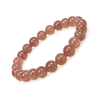 MJDCB Featured Men Women 8mm Beads Bracelet Elastic Natural Stone Yoga Bracelet Bangle 6.7" - color: Strawberry Quartz