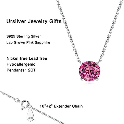 Ursilver Mothers Day Gifts - Birthstone Necklace for Women 925 Sterling Silver Round Birthstone Necklace Birthday Gifts 12 Months Necklaces for Women Jewelry Gift - color: silver-10-Oct-Tourmaline Pink