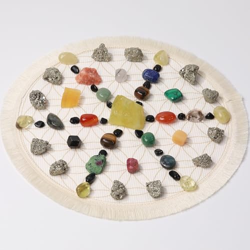 38 Pcs Crystals and Healing Stones. 65 oz Healing Crystal Set for Meditation, Crystal Collection, Decor. Oletiacisi Crystal Abundance Set. Sacred Geometric mat Help Setup a Crystal Grid