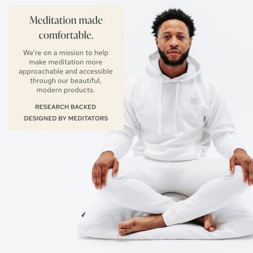 Mindful Modern Meditation Cushion & Zabuton Meditation Mat Bundle - 100% Cotton Meditation Cushion Set for Yoga - Buckwheat Zafu Floor Pillow Rectangular Mat - Removable Cover - Classic White Color