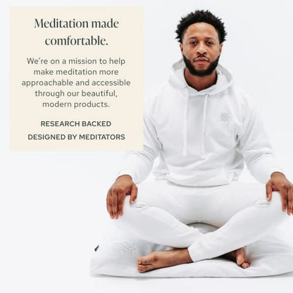 Mindful Modern Meditation Cushion & Zabuton Meditation Mat Bundle - 100% Cotton Meditation Cushion Set for Yoga - Buckwheat Zafu Floor Pillow Rectangular Mat - Removable Cover - Classic White Color