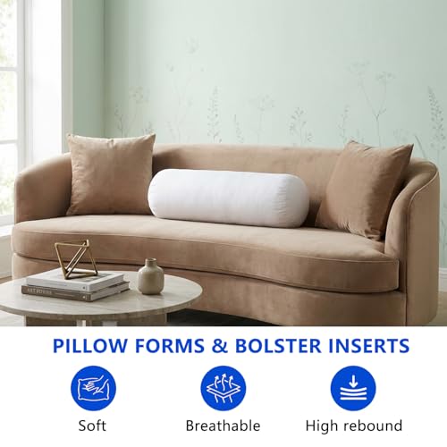 Cylinder Bolster Pillow Insert Set of 2, Bedding Round Pillows Inserts for Indoor and Outdoor Foam Filled, Only Insert (White, 6 * 17in)