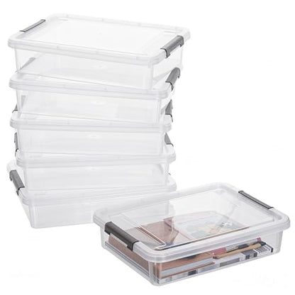 Citylife 6 PCS Clear Plastic Container Clip Box with Latching Lids, Stackable Document Paper Protectors Organizer Container for Office, Home, and School Supplies - size: 5QT, style: 6 PCS