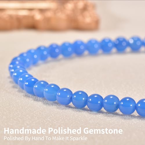 14in Agate Wrap Bracelet for Women Men Natural Round Beaded Agates Stone Healing Stretch Bracelets Elastic Handmade Polished Gemstone Beads Bracelet - color: Blue Agate, size: 6mm Beads
