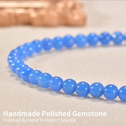 14in Agate Wrap Bracelet for Women Men Natural Round Beaded Agates Stone Healing Stretch Bracelets Elastic Handmade Polished Gemstone Beads Bracelet - color: Blue Agate, size: 6mm Beads
