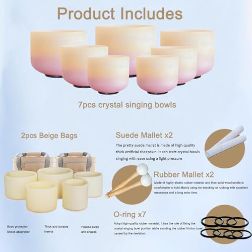 Hye-eun Sunset Crystal Singing Bowls Set 7-12 Inch 432hz Singing Bowls Meditation Sound Bowls Set of 7 with Carrying Case for Yoga Sound Healing - color: 7-12inch 432hz Sunset 7pcs
