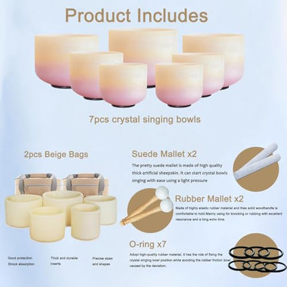 Hye-eun Sunset Crystal Singing Bowls Set 7-12 Inch 432hz Singing Bowls Meditation Sound Bowls Set of 7 with Carrying Case for Yoga Sound Healing - color: 7-12inch 432hz Sunset 7pcs