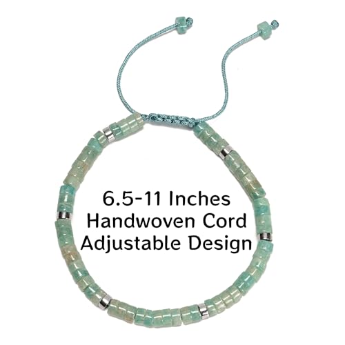 Mixed Gemstone Adjustable Braided Beaded Bracelet for Women, 2x4mm Heishi Disc Natural Healing Stone Summer Beach Jewelry, Yoga Gift for Her - color: Blue Amazonite