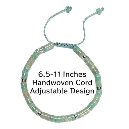 Mixed Gemstone Adjustable Braided Beaded Bracelet for Women, 2x4mm Heishi Disc Natural Healing Stone Summer Beach Jewelry, Yoga Gift for Her - color: Blue Amazonite