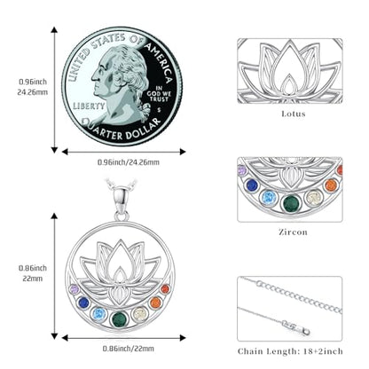 Lotus Necklaces for Women 925 Sterling Silver 7 Chakra/Yin Yang Pendant Necklace Spiritual Lotus Jewelry Birthday Yoga Gifts - style: Moon-Lotus Chakra
