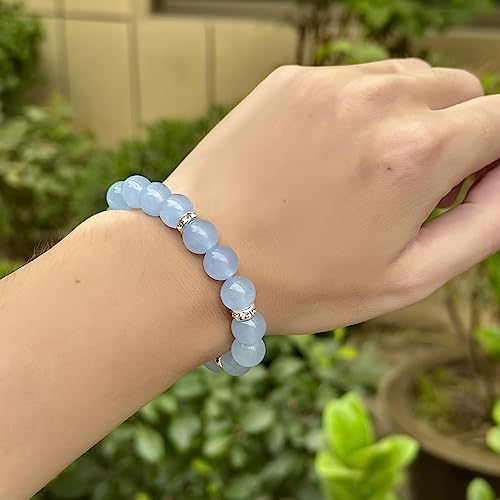 Healing Bracelet For Women Anxiety Crystal Bracelet Chakra Beaded Bracelets Rose Quartz Crystals And Healing Stones Yoga Bead Bracelet Calming Stretch Bracelet Stress Relief Gifts For Women - color: Blue-Chalcedony