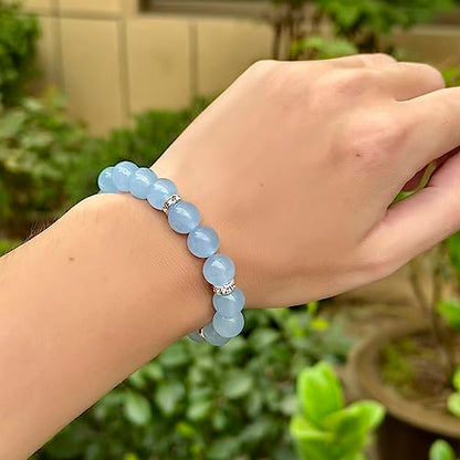 Healing Bracelet For Women Anxiety Crystal Bracelet Chakra Beaded Bracelets Rose Quartz Crystals And Healing Stones Yoga Bead Bracelet Calming Stretch Bracelet Stress Relief Gifts For Women - color: Blue-Chalcedony