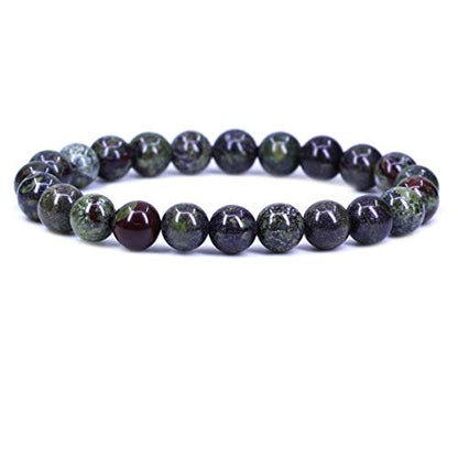 Amandastone Natural Gemstone 8mm Round Beads Stretch Bracelet 7 Inch - color: Dragon Blood Jasper