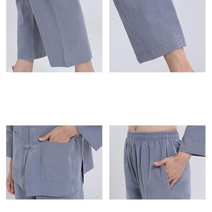 Meditation Clothing,Lay Buddhist Clothes for Women Buddhist Meditation Clothes Unisex Retro Buddhist Clothes Summer - color: Khaki, size: X-Large
