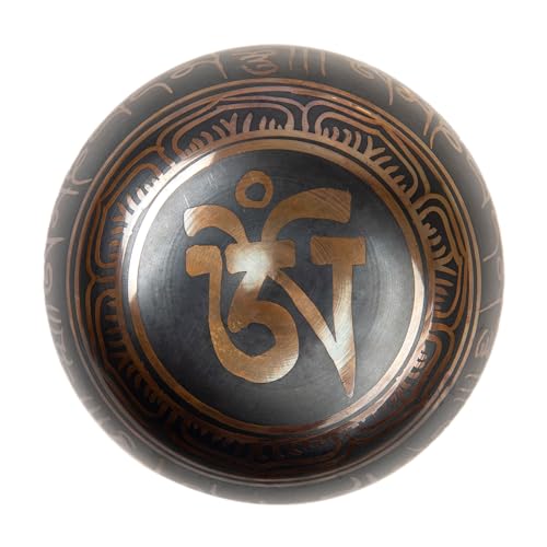 Tibetan Singing Bowl Set Brass - Master Healing Grade - Authentic Handcrafted Sound Bowl by Himalayan Bazaar - color: Dark Brown