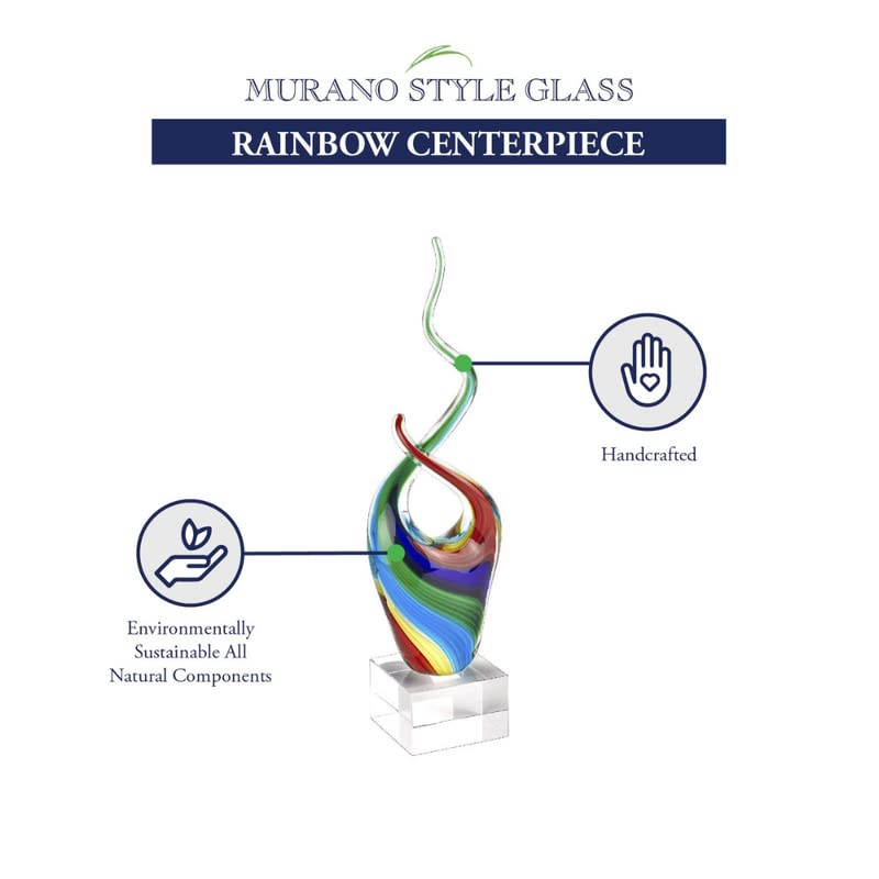 Badash Rainbow Murano-Style Art Glass Centerpiece - 14" Tall Mouth-Blown Glass Sculpture on Crystal Base - Contemporary Home Decor Accent Piece