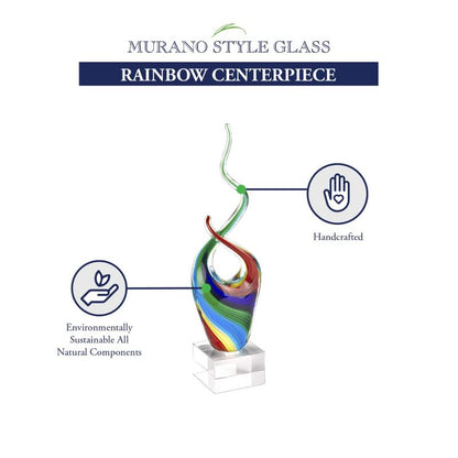 Badash Rainbow Murano-Style Art Glass Centerpiece - 14" Tall Mouth-Blown Glass Sculpture on Crystal Base - Contemporary Home Decor Accent Piece