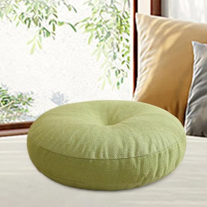 Meditation Cushion Round Floor Pillow Premium Cotton Linen Multifunctional 50x15cm for Tea Ceremony Chair Sofa Bedroom Office, Green - color: Green