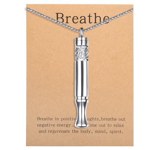 Anxiety Relief Pendant Mindfulness Breathing Necklace - Essential Oil Diffuser & Personal Inhaler Aromatherapy Necklaces for Women & Men (Steel) - color: Steel