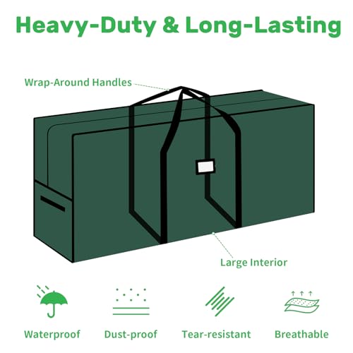Large Christmas Tree Storage Bag 7.5 ft, 600D Oxford Fabric Heavy Duty Christmas Tree Container, Waterproof Xmas Artificial Tree Storage Box with Reinforced Handles and Dual Zippers, Green