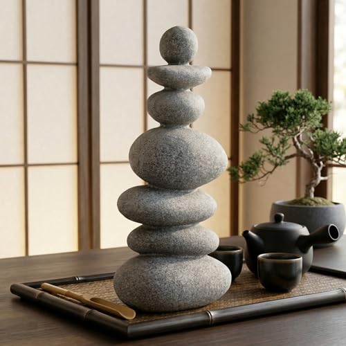 DECHOUS Japanese Zen Stacked Rocks Decor Faux Zen Garden Stone Sculpture for Garden, Meditation, Indoor Outdoor Small Rock Figurines