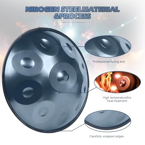 Handpan 22 Inches Drum Set, 440Hz 9 Notes Hand Drum Instrument, Premium Steel Hand Drum, Includes Carrying Case, Drumsticks, Spiral Wraps, Instruction Guide (22 Inches -9 Note -Blue) - size: 22 Inches - 9 Notes - Blue