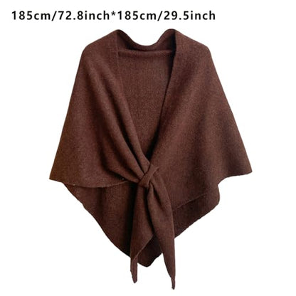 Pashmina Shawl Wraps for Women Knitted Shawls Scarf Solid Color Lightweight Poncho Wrap Tops Fall Winter Clothing - color: Brown