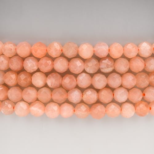 Angelstones Natural Gemstone Small Beaded Stretch Bracelet, 4mm Faceted Round Beads, Crystal Healing Bracelet for Women - color: Red Sunstone