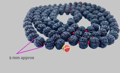 Original Rudraksha Panchmukhi Mala (Black, 9-10mm) for Wearing and Japa Mala (5 Mukhi Mala, 108 Beads Mala Rosary Garland) (Black)