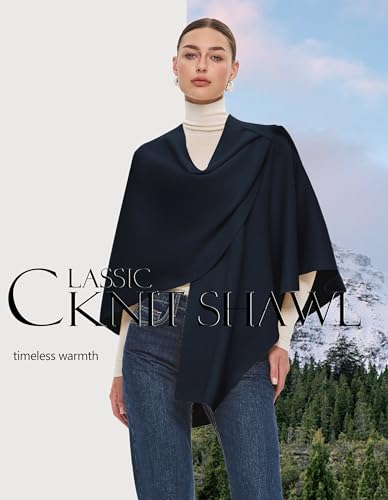 PULI Womens Large Cross Front Poncho Sweater Wrap Topper Knitted Elegant Shawls Cape for Fall Winter - color: Extra Warm Dark Slate Blue