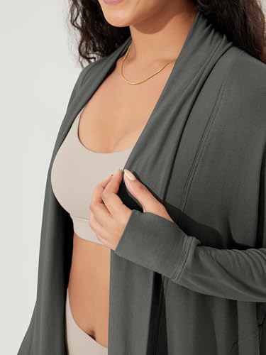 ODODOS Women's Drape Open Front Cardigans Cozy Soft Long Sleeve Casual Wrap Outerwear with Pockets Thumb Hole - color: Charcoal, size: Small