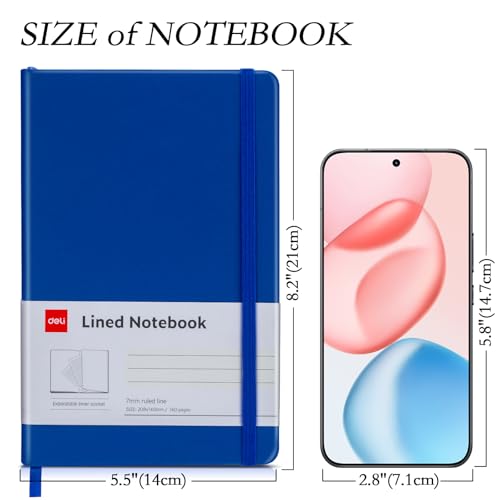 deli A5 Lined Journal Notebook, 160 Pages Hardcover Writing Notebook, 5.5"x8.2" College Ruled Notebook for Office, School, Work Notes (Blue) - color: blue