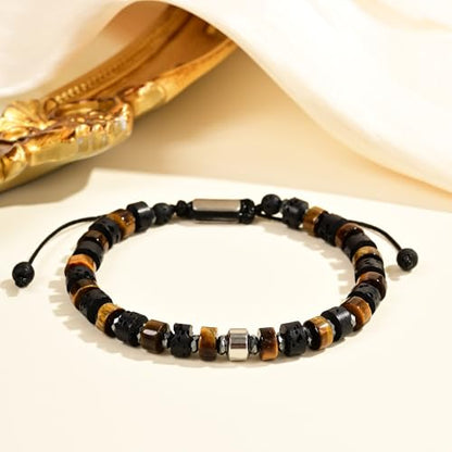 Natural Stone Adjustable Wristband for Courage, Protection & Wealth, 7 Inch Adjustable Gemstone Gift - color: Tiger's Eye