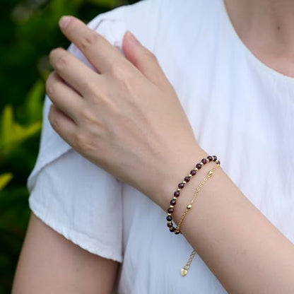 Farfume Crystal Bracelet Beaded Bracelets 4mm Natural Stone Beads Gemstone Handmade Jewelry Gift for Women - color: Garnet-Passion & Vitality