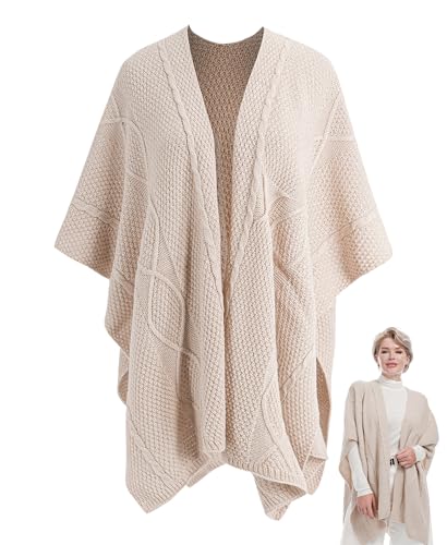 MissShorthair Knit Shawl Wraps for Women Boho Crochet Shawls Cape Open Front Cardigan - color: Pink