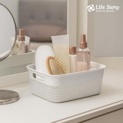 Life Story Medium Storage Basket, Decorative Plastic Home Organizer, Lightweight Versatile Tub with Built-In Handles, 10 Quart, White
