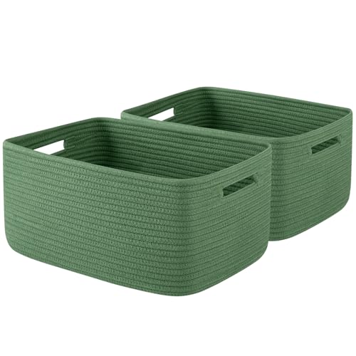 OIAHOMY Storage Basket for Shelves, Closet Cube Storage Bins Baskets for Clothes Blanket Towels, Baby Nursery, Toy Baskets Box, Woven Rope Basket, 15.75 * 11.81 * 7.09 IN, 2 Packs Olive Green - color: Olive Green, size: 15.75*11.81*7.09